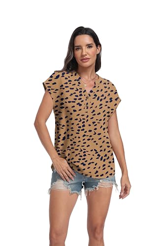 Lepunuo Womens Plus Size Blouses Short Sleeve Summer Tops V Neck Button Down Formal Henley Shirts — view 3