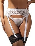 ohyeahlady Damen Strapsgürtel Spitze mit 4 Halter Strumpfhalter Strapsen Slips Dessous Set Strumpfband Hosenträger Hüfthalter(Weiß,XL-XXL)