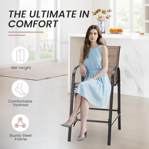 Image of HOMREST Outdoor Bar Height Stools Set of 5,4 High Back Patio Bar Chairs with Outdoor High Top Table,All Weather Outdoor High Top Bistro Set Furniture for Patio,Balcony,Brown