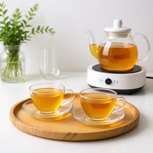 Image of KELVEE New Crystal Clear Classic Glass Tea & Coffee Cup and Saucer Set, for Espresso Cappuccino hot Chocolate Green Tea and More, (6 Cups and 6 Saucers) - Pack of 12