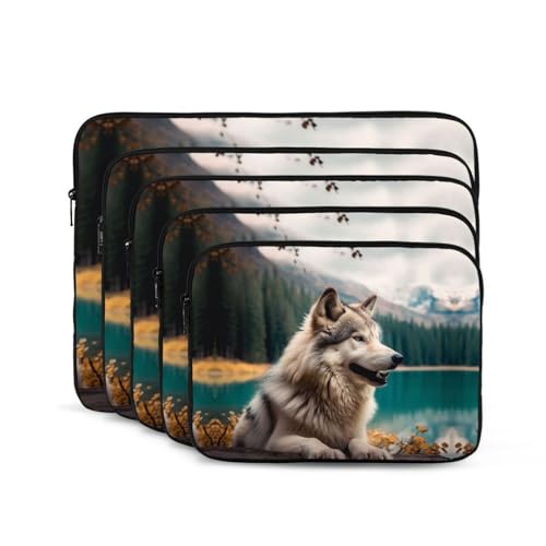 Funda para laptop Kururi con diseño de lobo 17 pulg negro miniatura 4