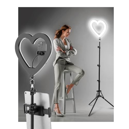Image of NANBEITONG 13" Heart Ring Light with 74" Tripod Stand, 47 Color Modes, Phone Holder & iPad Holder for Live Streaming, Recording, Makeup, YouTube, TikTok