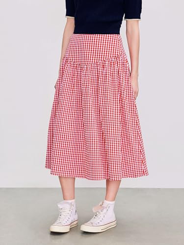 CIDER Gingham Long Skirts for Women Maxi Plaid Skirt A Line High Waist Summer Skirts Casual Trendy 20252