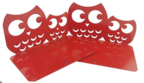 Dos sujetalibros antideslizantes con diseño de búhos. Sujetalibros metálicos decorativos infantiles con búhos, color rosso Cover