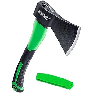 WilFiks Chopping Axe, 15” Camping Outdoor Hatchet for Wood Splitting and Kindling, Forged Carbon Steel Heat Treated Hand Maul Tool, Fiberglass Shock Reduction Handle with Anti-Slip Grip
