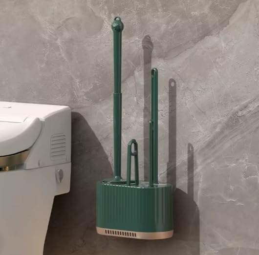Image of HomeCloud Wall Mounted Silicone Toilet Brush | Soft Bristle Bathroom Cleaning Brush with Holder | Modern Japanese Design | Quick-Drying & Hygienic (Olive)