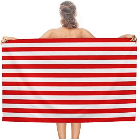Vantaso Red White Horizontal Stripe Bath Towel Oversized Lightweight 31x51 Inch Beach Towel Travel Swim Pool Yoga Gym Camping for Adults Women Men
