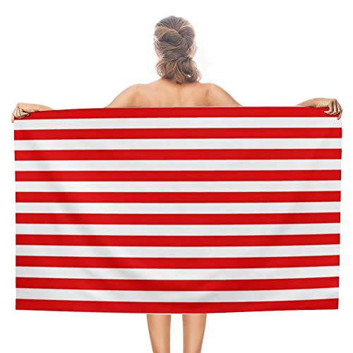 Vantaso Red White Horizontal Stripe Bath Towel Oversized Lightweight 31X51 Inch Beach Towel Travel Swim Pool Yoga Gym Camping For Adults Women Men #TOP6
