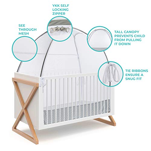 Green Frog Baby Safety Pop Up Crib Tent Infant - 100% Organic Cotton, See Through Mosquito Net and Nursery Canopy Netting Cover Keep Baby from Climbing Out - Toddler Crib Accessories