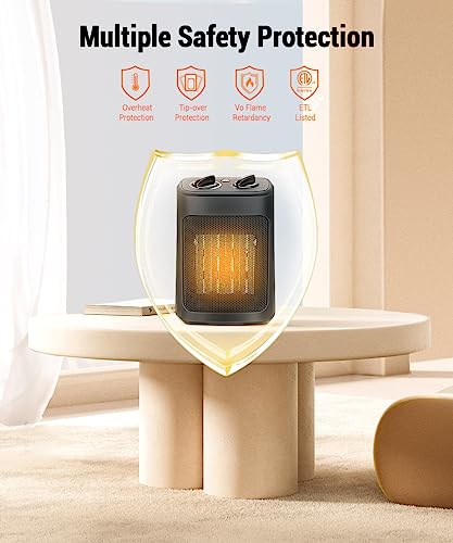 KopBeau Space Heater for Indoor Use, 1500W Electric Portable Heater with Adjustable Thermostat, Compact Ceramic Room Heater with 4 Modes, Tip-Over & Overheat Protection, Safe for Office & Home - Image 5