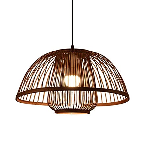 Lámpara de bambú natural colgante techo vintage estilo rural con base E27 2