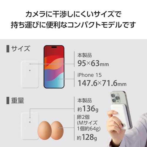 エレコム(ELECOM) エレコム モバイルバッテリー 5000mAh ワイヤレス マグネット対応 7.5W スタンド付き Type-C ホワイト DE-C53-5000WH の商品画像 6