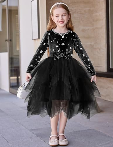 Arshiner Toddler Girls Fall Winter Velvet Dress Irregular Hem Tulle Long Sleeve Dresses Cute Bowknot Clothes2