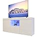 Dripex Mobile Porta TV Moderno con Luce a LED, Mobile TV Laccato Lucid per Soggiorno, 2 Ante Ribalta Mobiletto Televisore in Legno, 135 x 33.5 x 70 cm, Bianco