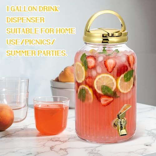 SiliFine 2 Pieces 1 Gallon Plastic Beverage Dispenser with Spigot Striped Clear Large Drink Beverage Dispenser Summer Fridge Water Container with Tap for Party Iced Tea, Sangria, Lemonade(Gold) by SiliFine - Used condition - Image 5