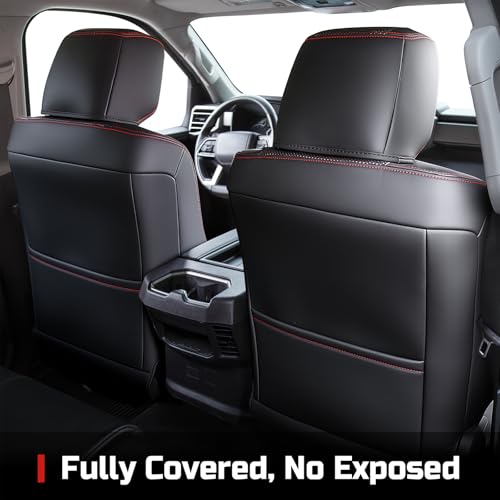 Image of Carlimeki Leather Seat Covers Custom Fit for Tundra 2022-2027 CrewMax | Fits SR, SR5, Limited, Platinum, 1794 Edition, TRD Pro, Capstone - Premium Faux Leather Fully Covered - Camo Black