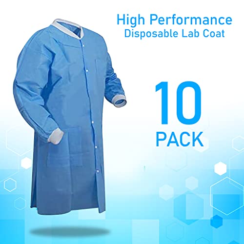 Eom Disposable Lab Coats - Lab Coats For Men And Women - Knee Length Lab Coat With Knit Cuffs And Collar - Medical Lab Jacket For Adults - Pack Of 10, (Large Size) #TOP1