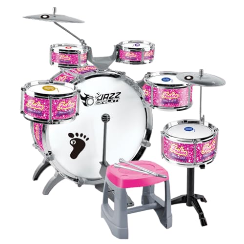Bxzzuis 子供用ドラムセット スターターおもちゃ 早期教育音楽おもちゃ 3?8歳 知育玩具 幼児リトミック 多機能 子ども用ジャズドラム 安全設計 室内遊び 誕生日プレゼント (チェリーピンク)