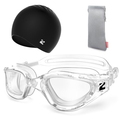 ZIONOR Swim Goggles Adult, G1 Air Unisex No Leak Anti-Fog with Swim Cap