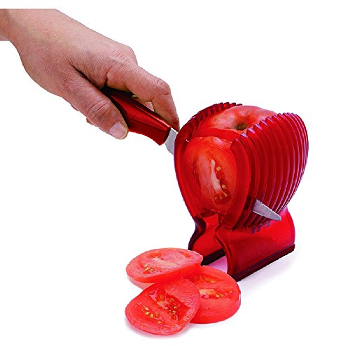 Suporte para Cortar Tomate de Plástico com Faca Joie Vermelho