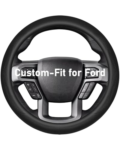Belinous Steering Wheel Cover Custom-Fit for Ford, Nappa Leather Car Steering Wheel Cover, Non-Slip & Breathable Steering Wheel Wrap, Designed for Ford [L (15 1/4