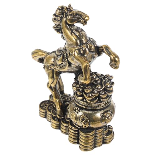 Imagen de Homoyoyo Brass Horse Wealth Estatua pequeña figura de caballo Feng Shui signo del zodiaco chino decoración para el hogar oficina amuleto de la suerte regalo prosperidad
