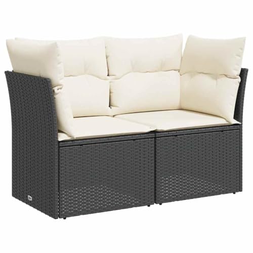 vidaXL Gartensofa 2-Sitzer, Outdoor Sofa mit abnehmbarem waschbarem Bezug, Gartenstuhl mit dick gepolsterten Kissen, Gartenmöbel Terrassenmöbel, Schwarz Poly Rattan