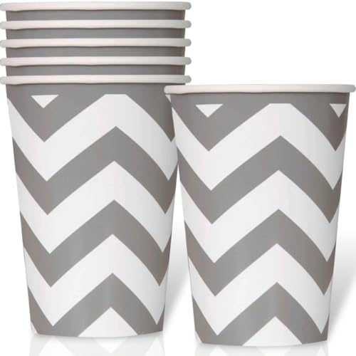 Chevron Party Paper Cups - 12 Oz | Silver | 6 Pcs