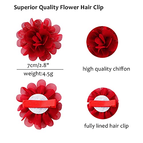Cinaci 24 Pack/12 Pairs Solid 2.8" Chiffon Flower Fully Lined Alligator Hair Clips Duckbill Barrettes Accessories For Baby Girls Infants Toddlers Kids #TOP5