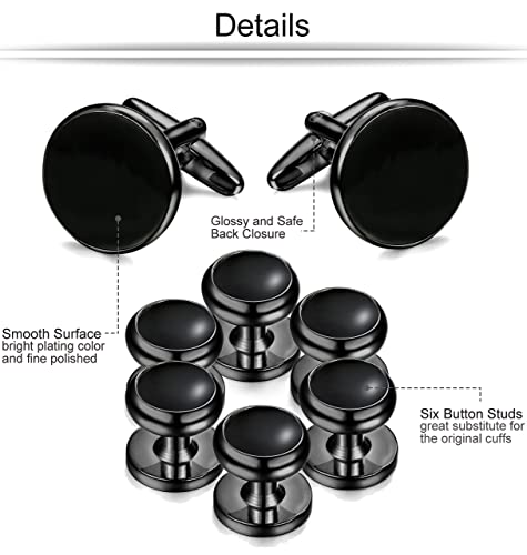 ORAZIO Cuff Links Mens Stainless Steel Cuff Links and Studs Set Gold Black Cufflinks for Men Tuxedo Studs Buttons for Formal Kit Business or Wedding Shirts