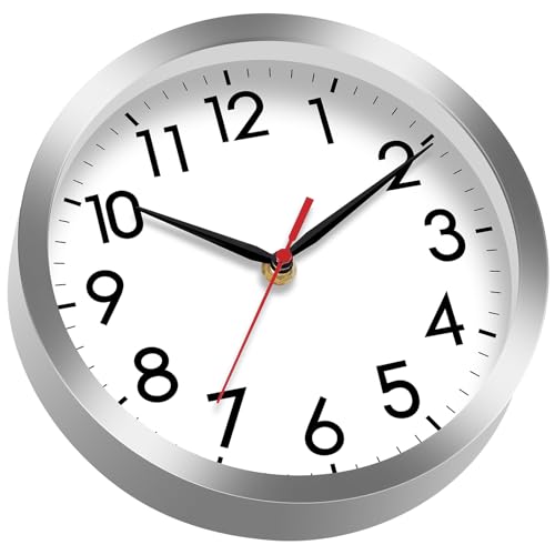 AKCISOT Wall Clock, Modern Small Wall Clocks Battery Operated 8 Inch, Silent Non-Ticking Analog Classic for Office, Home, Bathroom, Kitchen, Bedroom, School(Silver)