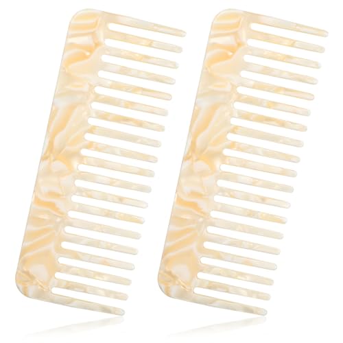2 Pack Tortoise Shell Wide Comb White Detangling Combs Shower Combs Large Acetate Wide Tooth Comb for Curly