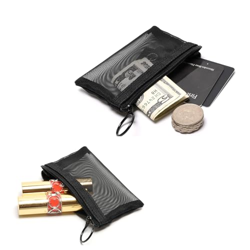 Image of Patu Mini Zipper Mesh Bags, 3 inch x 4 inch, Size XS / A8, 5 Pieces, Keychain Pouch Key Holder, Coin Purse, Clear Travel Kit Small Item Cosmetic Organizer, Black