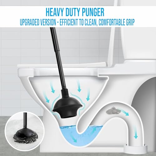 Image of 2 in 1 Plunger and Brush Set - Heavy Duty Toilet Plunger and Brush Set - Bathroom Cleaning Tools, Black Plunger and Toilet Brush Combo - Toilet Brush Plunger Set for Deeply Cleaning