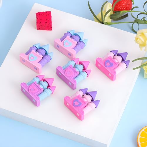 Image of Radiance 12 Pcs Castle Shape Erasers for Kids | Fancy Pencil Erasers for Girls | Cute Stationery Set | Ideal for Birthday Return Gifts & School Supplies (Random Designs & Colors)