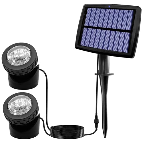 Fcuajdkq - Proyectores solares de estanque, luces LED bajo solar con iluminación de proyector de paisaje bajo impermeable de doble cabeza A