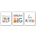 Watercolor Words Inspirational Quote Modern Minimalist Typography Art Print Set of 3 (8”X10”) Canvas Painting?Motivational Quote Phrases Wall Art Poster For Nursery or Kids Room Home Decor?No Frame