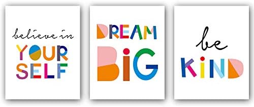 HPNIUB Watercolor Words Inspirational Quote Typography Art Print Set of 3 (8”X10”) Canvas Painting，Motivational Quote Phrases Art Poster for Nursery or Kids Room Playroom Decor，No Frame