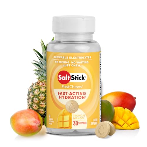 SaltStick Chewable Electrolytes - 60 Tropical Mango Electrolyte Tablets - Just Chew It, Electrolyte Chews for Hydration, Salt Tablets for Runners - 60 Count