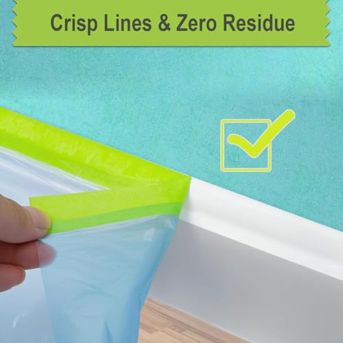 Image of Pre-Taped Masking Film for Painting - 44 inch x 66' Plastic Sheeting with Automotive Paint Tape, Easy Tear, No Residue - Painter's Tape and Drape for Car, Wall, Window & Furniture Protection