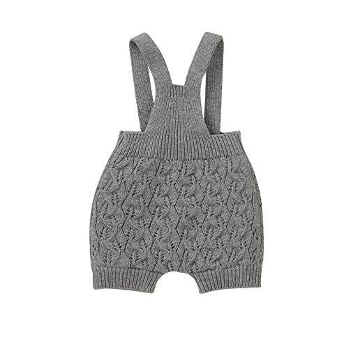Lefyira Baby Boys Girls Suspender Shorts Knit Overalls High Elastic Waist Bib Pants Infant Solid Strap Sleeveless Jumpsuit (D-Grey, 0-6M) #TOP1
