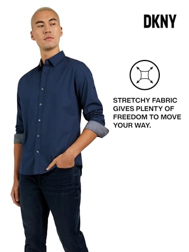 Dkny Men'S Deep Dive Long Sleeve Stretch Dress Shirt - Casual, Regular Fit, S, Button Down Collar, Geometric Pattern thumb #2
