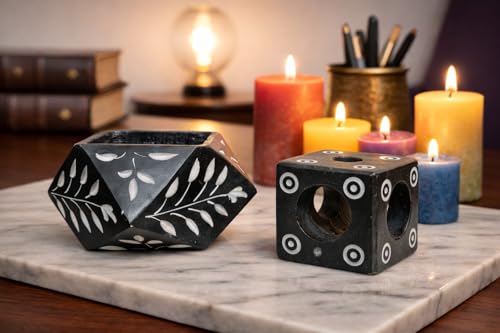 Image of Soapstone (Marble) Incense Stick Holder Agarbatti Stand Candle Holder Dhoop Stick Burner | for Pooja Puja at Mandir, Temple, Home, Office, Decorative Showpiece Black | Floral Carved