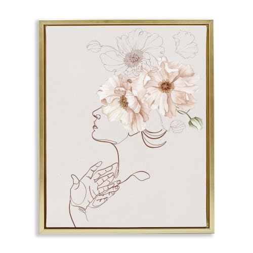 'Simple Pink Botanical Pattern Bouquet Person'| Floating Frame Canvas Art