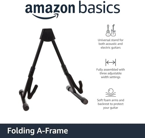 Amazon Basics Portable Adjustable Folding Guitar Stand for Electric and Acoustic Guitars, A-shape, Fully Assembled with Padded Foam, Black, 8.66 x 15.16 x 3.74 inches - View 4