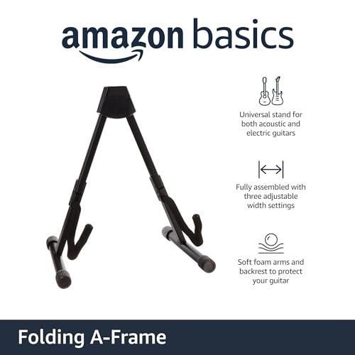 Amazon Basics Portable Adjustable Folding Guitar Stand for Electric and Acoustic Guitars, A-shape, Fully Assembled with Padded Foam, Black, 8.66 x 15.16 x 3.74 inches view 2