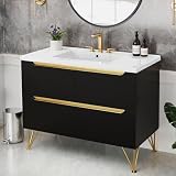 YITAHOME 40 Bathroom Vanity with Sink Combo, Three Holes Basin Undermount Bathroom Vanity Storage Cabinet with 4 Extra Drawers, Metal Legs, Black