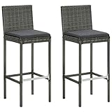 Sitzhöhe vom Boden: 76 cm vidaXL 2X Garten Barhocker mit Kissen Barstuhl Tresenhocker Thekenhocker Tresenstuhl Thekenstuhl Küchenhocker Gartenmöbel Grau Poly Rattan