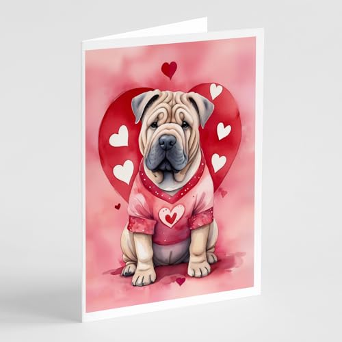 Caroline's Treasures DAC5438GCA7P Shar Pei My Valentine Greeting Cards Pack of 8 Blank Cards with Envelopes Whimsical A7 Size 5x7 Blank Note Cards