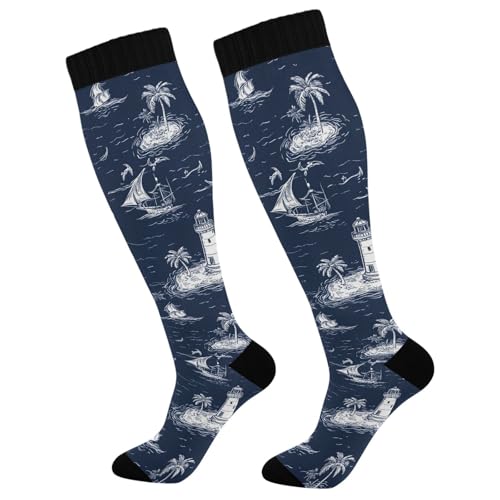 Wassud Coastal Adventure Compression Socks for Women and Men 20-30 mmHg Knee High Socks for Nurses Travel 1 Pair
